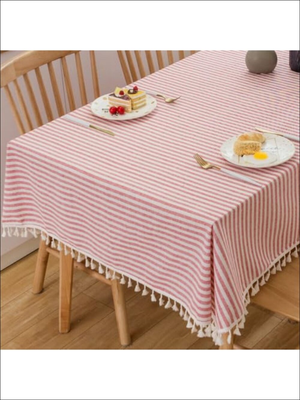 Rectangular Cloth Tablecloth Striped Boho Tassel Dining Table Cover 55x86